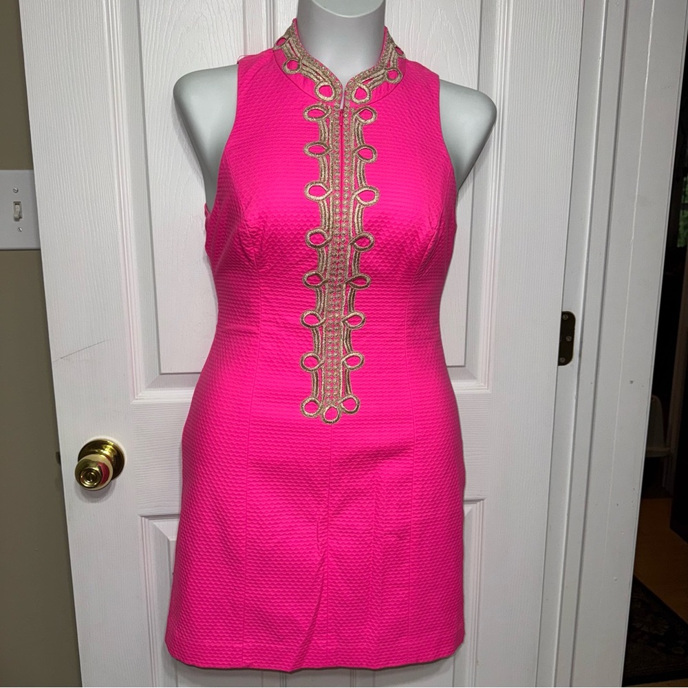 LILLY PULITZER Alexa Shift Dress Pink Fusion Gold Soutache Trim Size 6 RARE